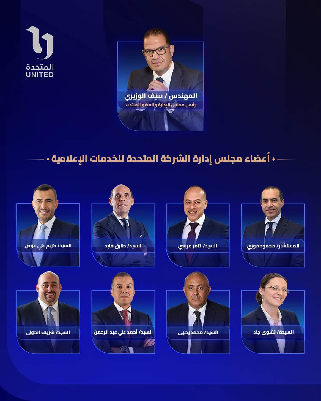 الشركة المتحدة للخدمات الإعلامية تعلن أعضاء مجلس إدارتها برئاسة سيف الوزيري